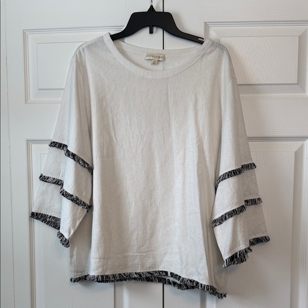 Fringed Linen Top NWT 1X